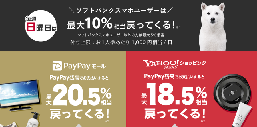毎週日曜日はソフトバンクのスマホユーザーはPayPayボーナス最大＋10%