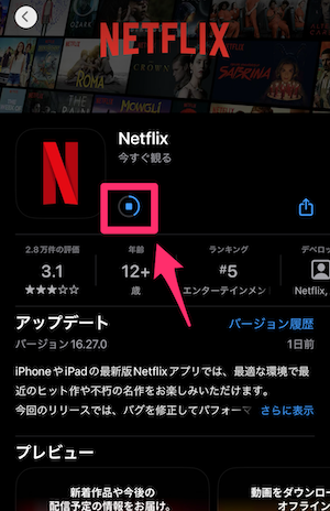 App StoreのNetflixアプリダウンロード画面の画像
